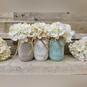 Mason Rustic Vases - Cream, White, and Blue